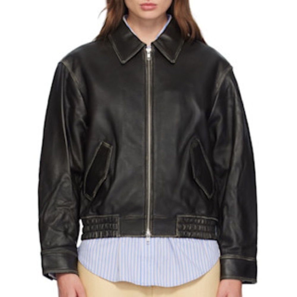 ISO Dunst spread collar leather jacket sz. S